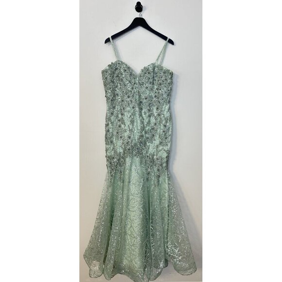 MAC DUGGAL Embellished Mesh Mermaid Gown in Mint Size US 12 - Picture 3 of 8